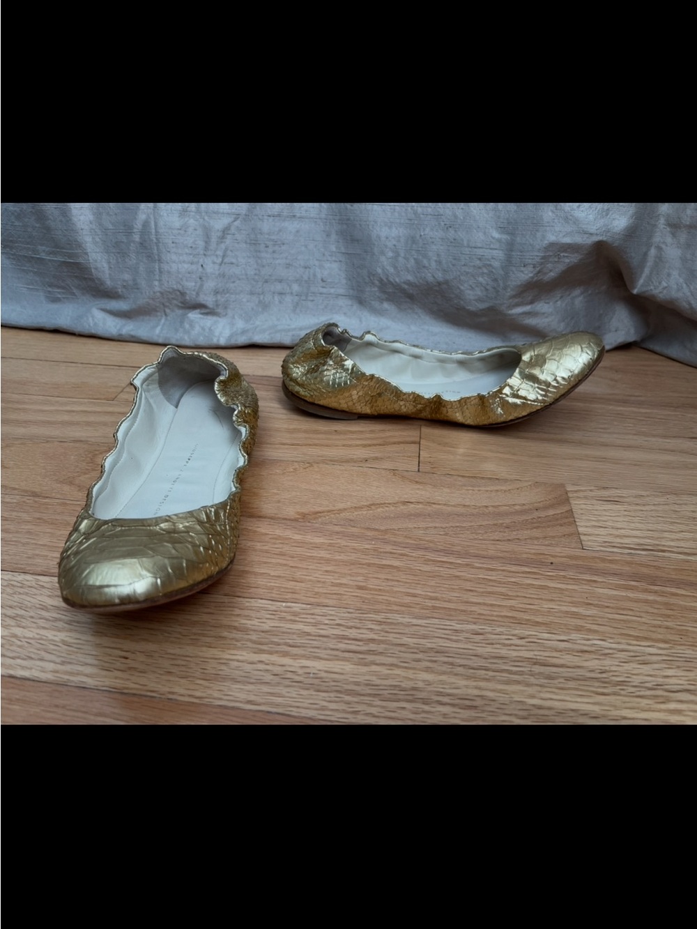 Giuseppe Zanotti Gold Scalloped Metallic Ballet Flats real python snakeskin 36 6